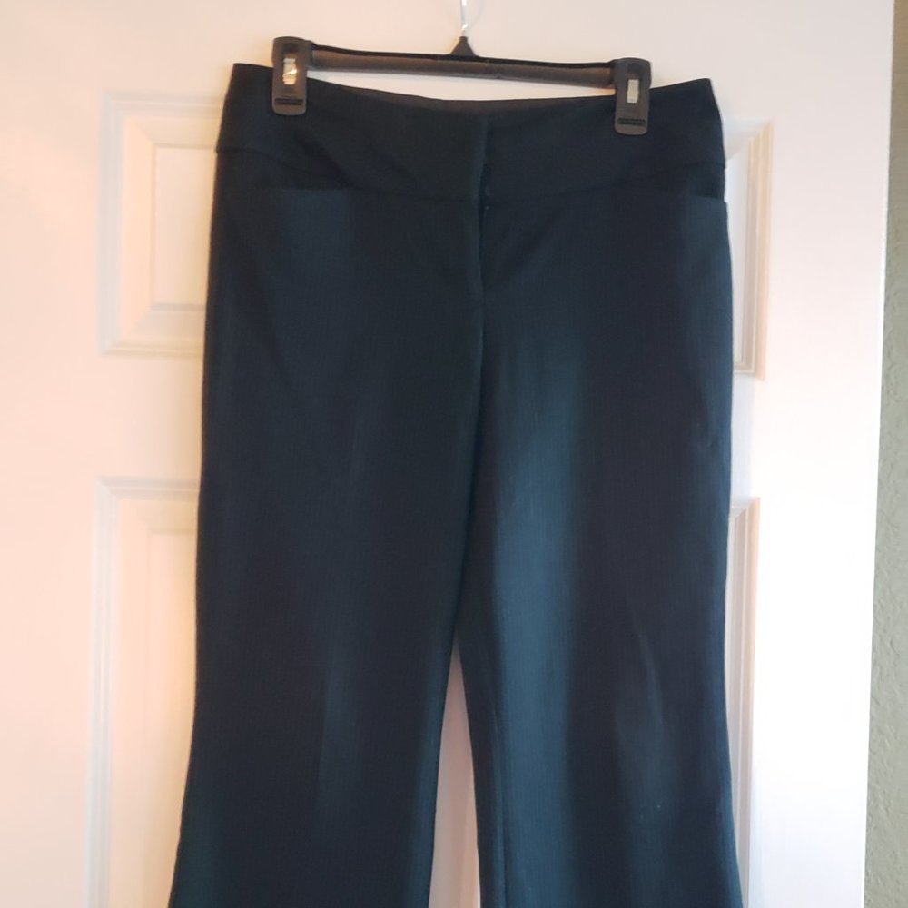 Express Editor Wide Waistband Flare Pants - Blk w/Thin Pinstripe